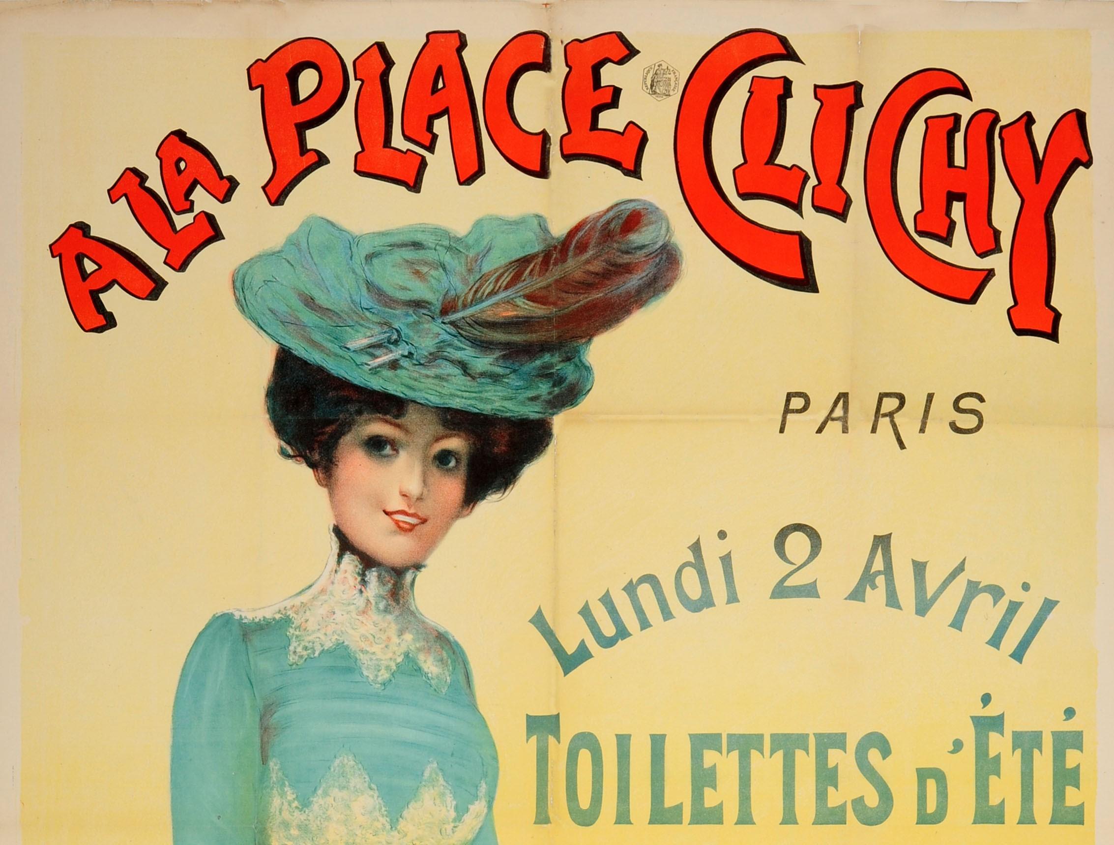 Original Antique Belle Epoque Poster A La Place Clichy Paris Fashion Summer Sale - Print by Jean Pal