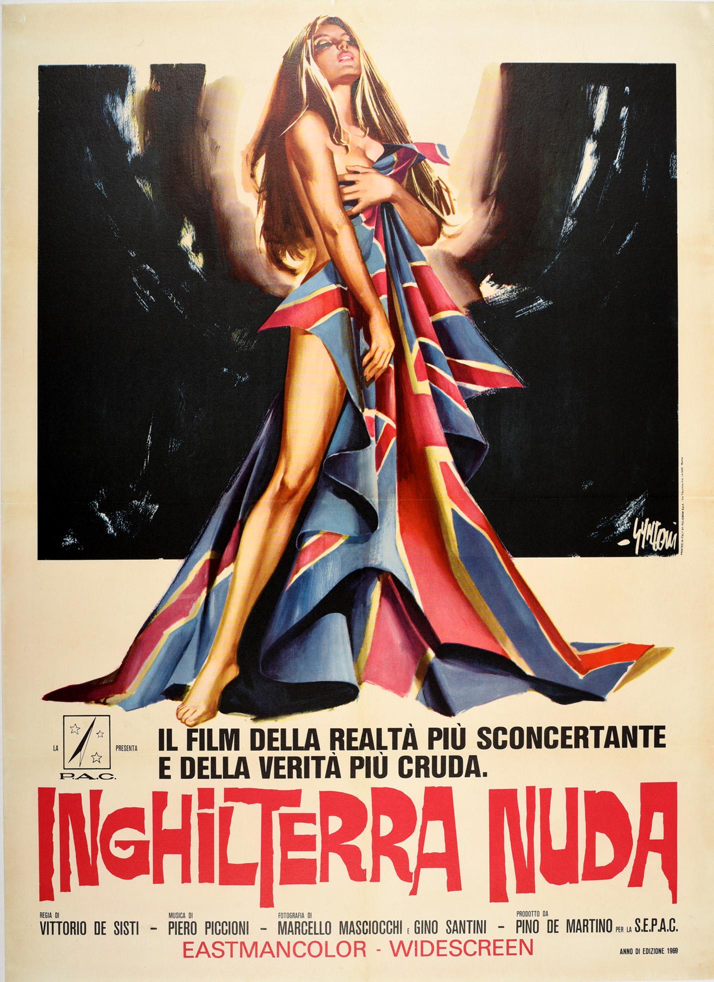 Sandro Symeoni Print - Original Vintage Movie Poster Inghilterra Nuda Naked England Italian Documentary