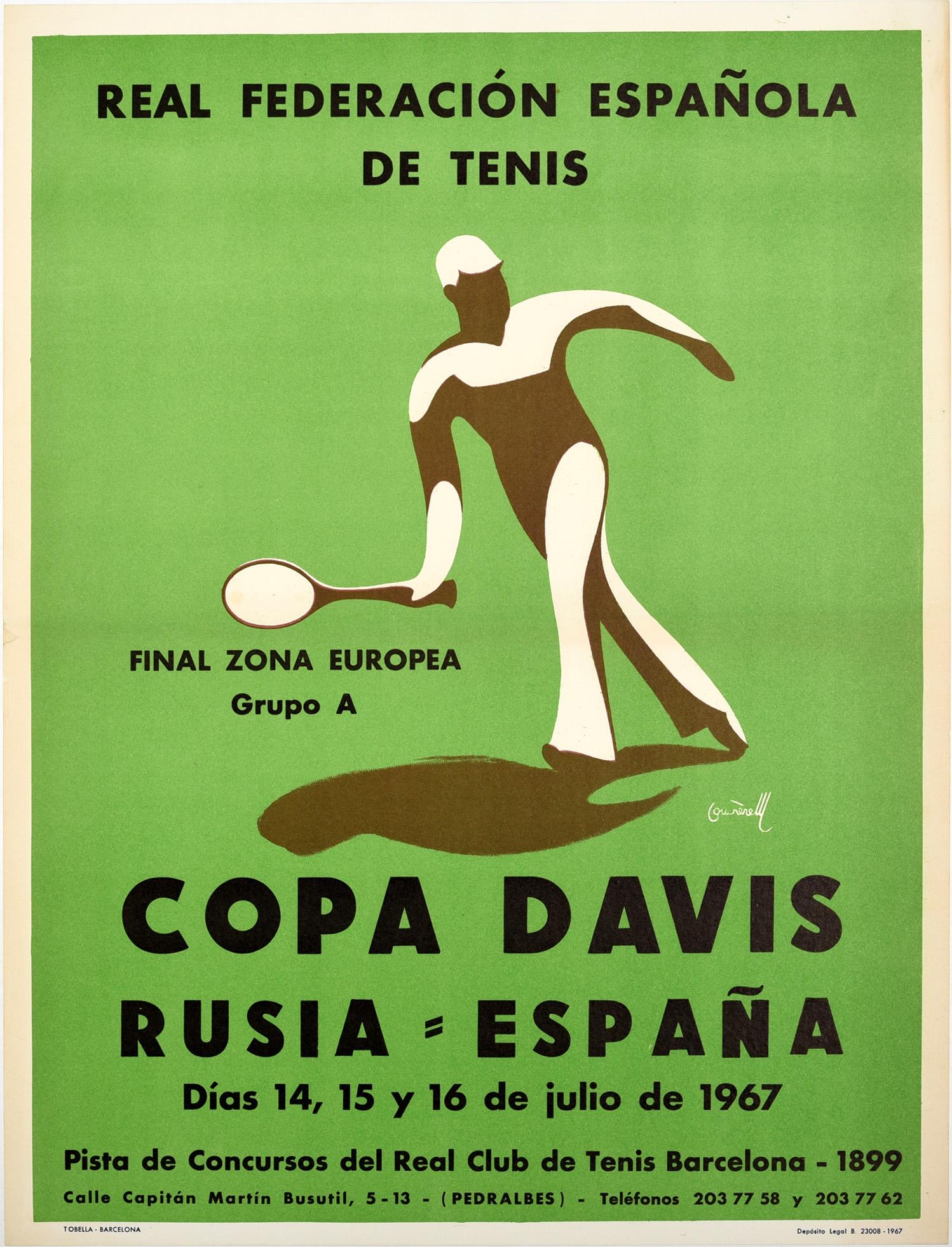 Courerell Print - Original Vintage Sport Poster 1967 Copa Davis Cup Russia Spain Tennis Final Gr.A