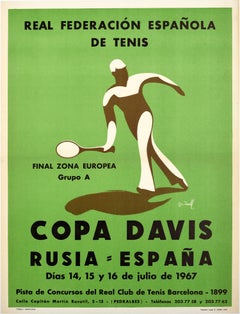 Original Vintage Sport Poster, 1967 Copa Davis Cup, Russland, Spanien, Tennis, Final Gr.A