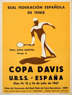 Original Vintage 1967 Copa Davis Cup Tennis Poster, Sport, UdSSR, Spanien, UdRSS, Espana 