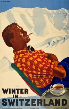 Original Vintage Ski Poster Winter In Switzerland Swiss Railways Travel Sport 
