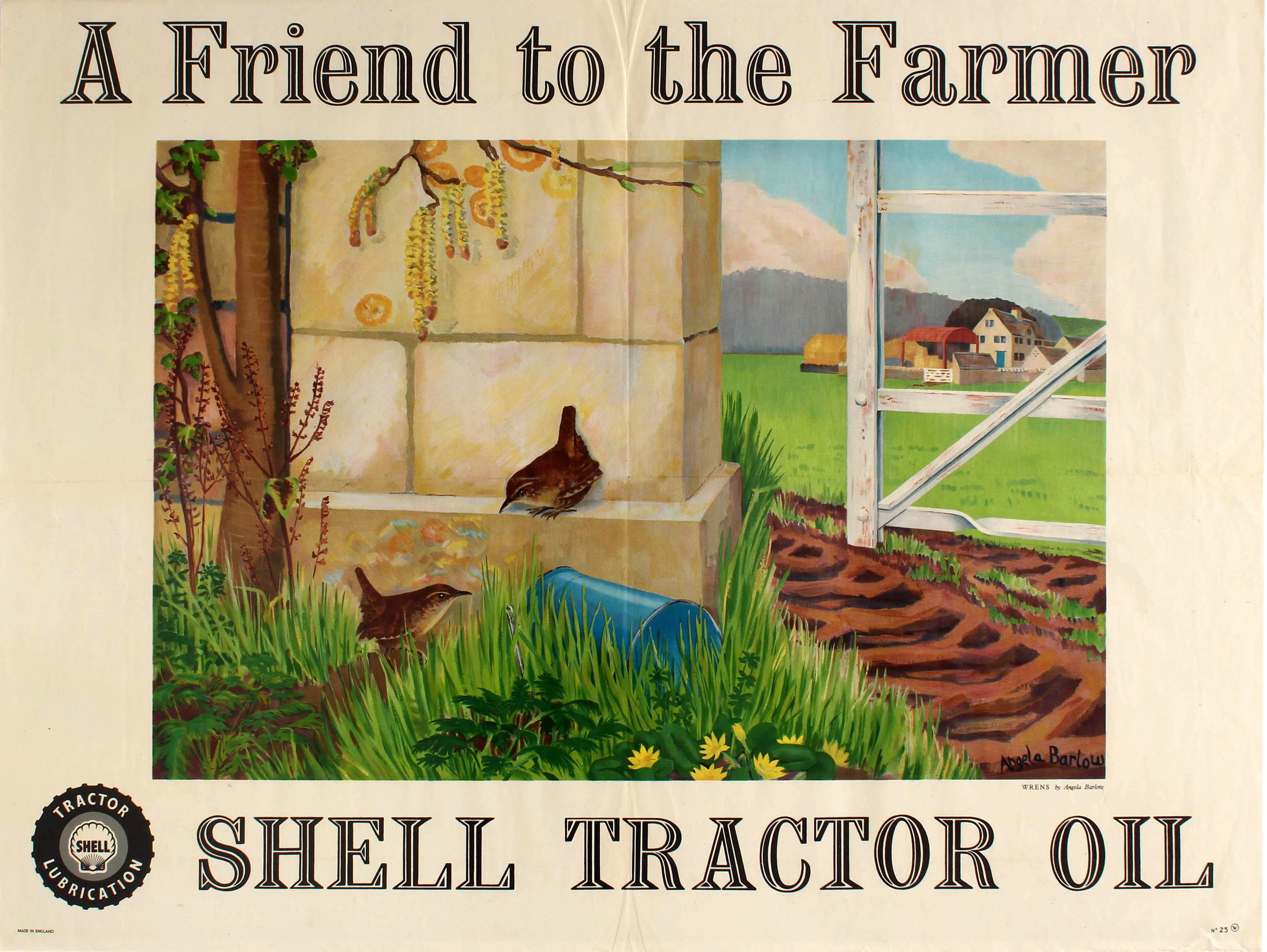 Angela Barlow Print - Original Vintage Poster A Friend To The Farmer Shell Tractor Oil Wrens Farm View