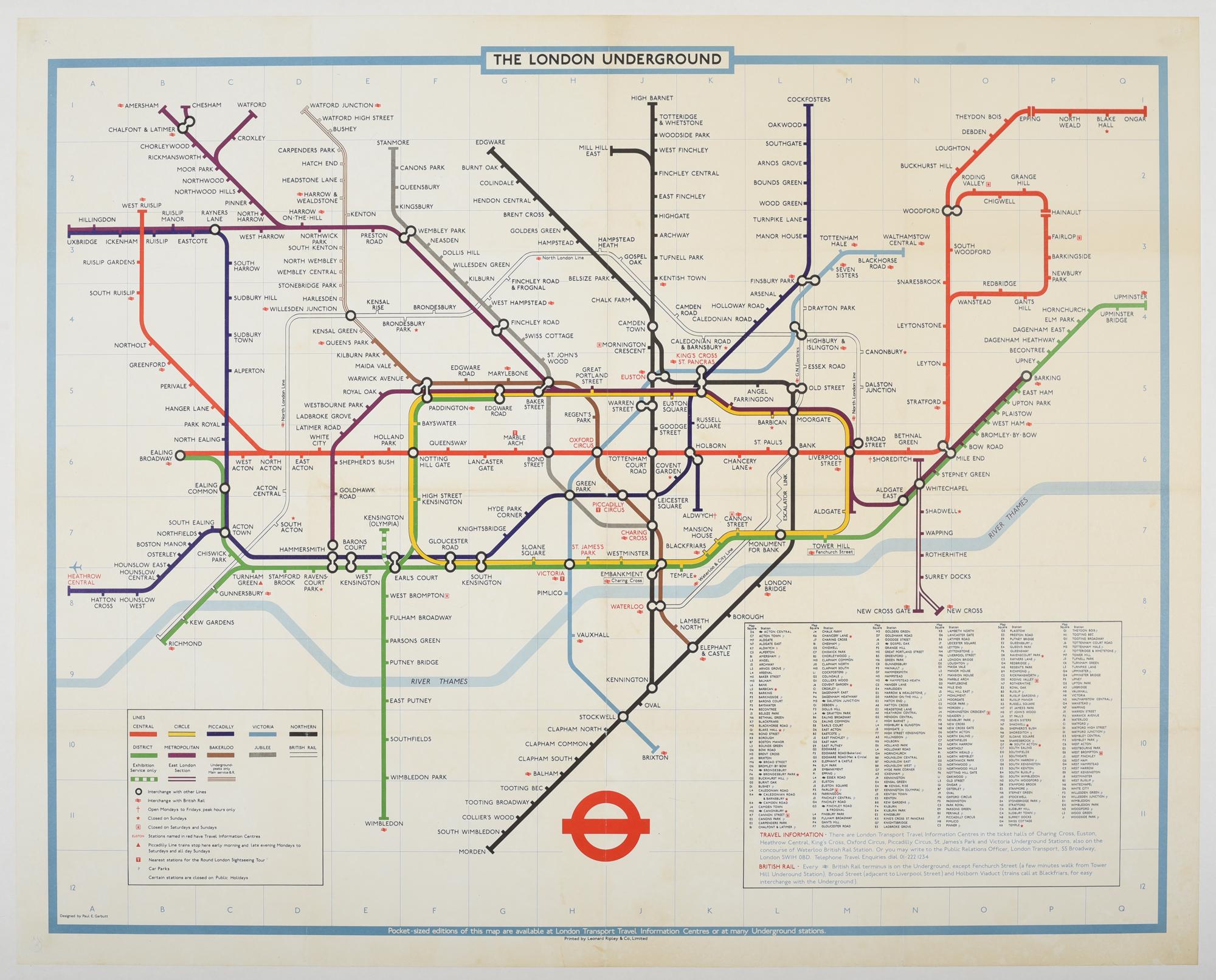 Paul E. Garbutt Print - Original Vintage The London Underground Poster London Transport Tube Map Railway