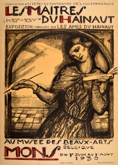 Original Vintage Fine Art Exhibition Poster Les Maitres Du Hainaut Mons Belgium