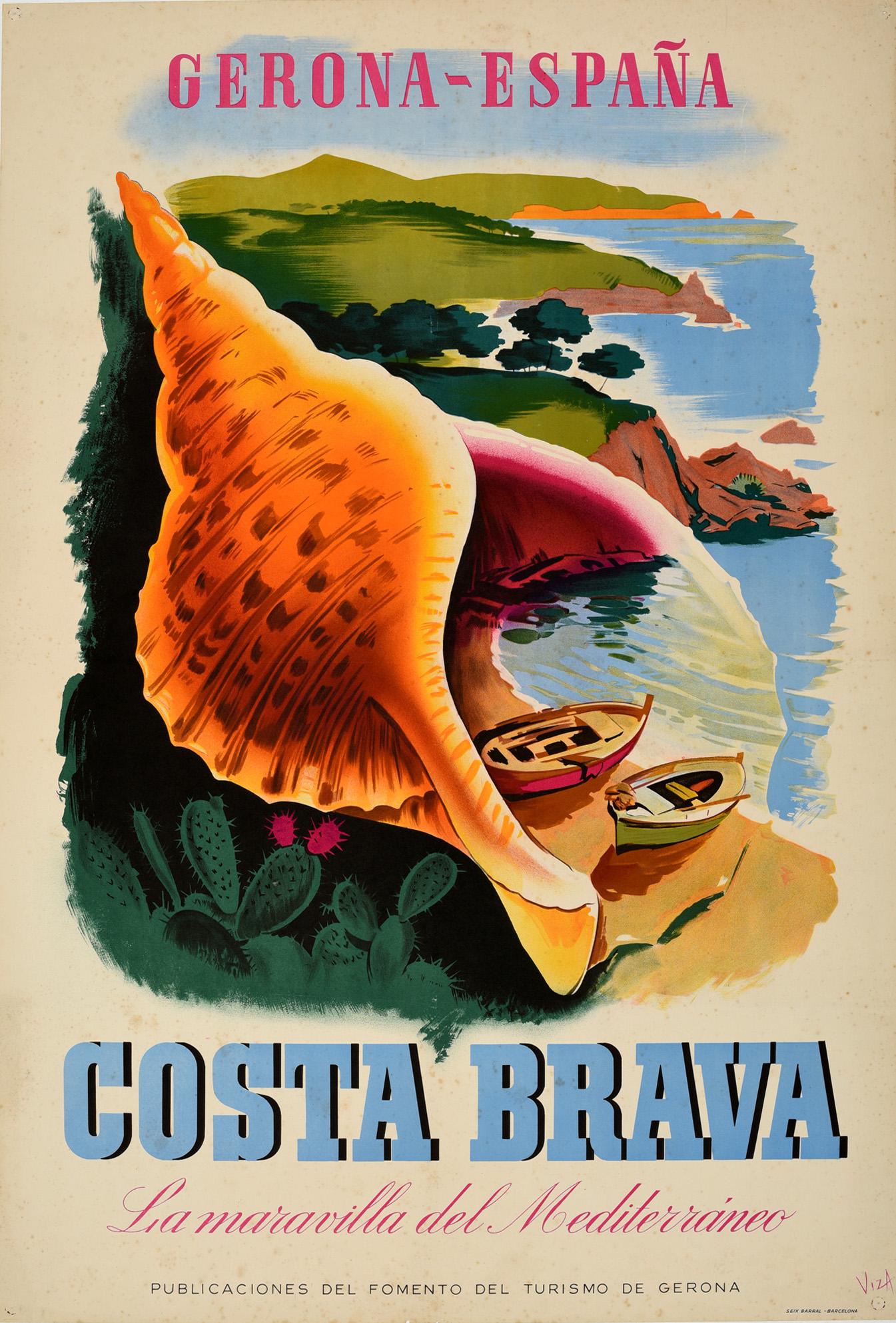 Viza Print - Original Vintage Travel Poster For Gerona Espana Mediterranean Costa Brava Spain