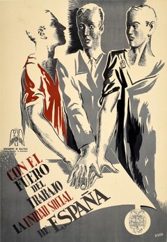 Original Vintage Spanish Civil War Era Propaganda Poster La Unidad Social Unity
