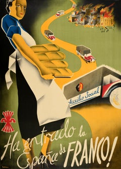 Original Vintage Civil War Era Poster Auxilio Social Aid Spain Espana De Franco