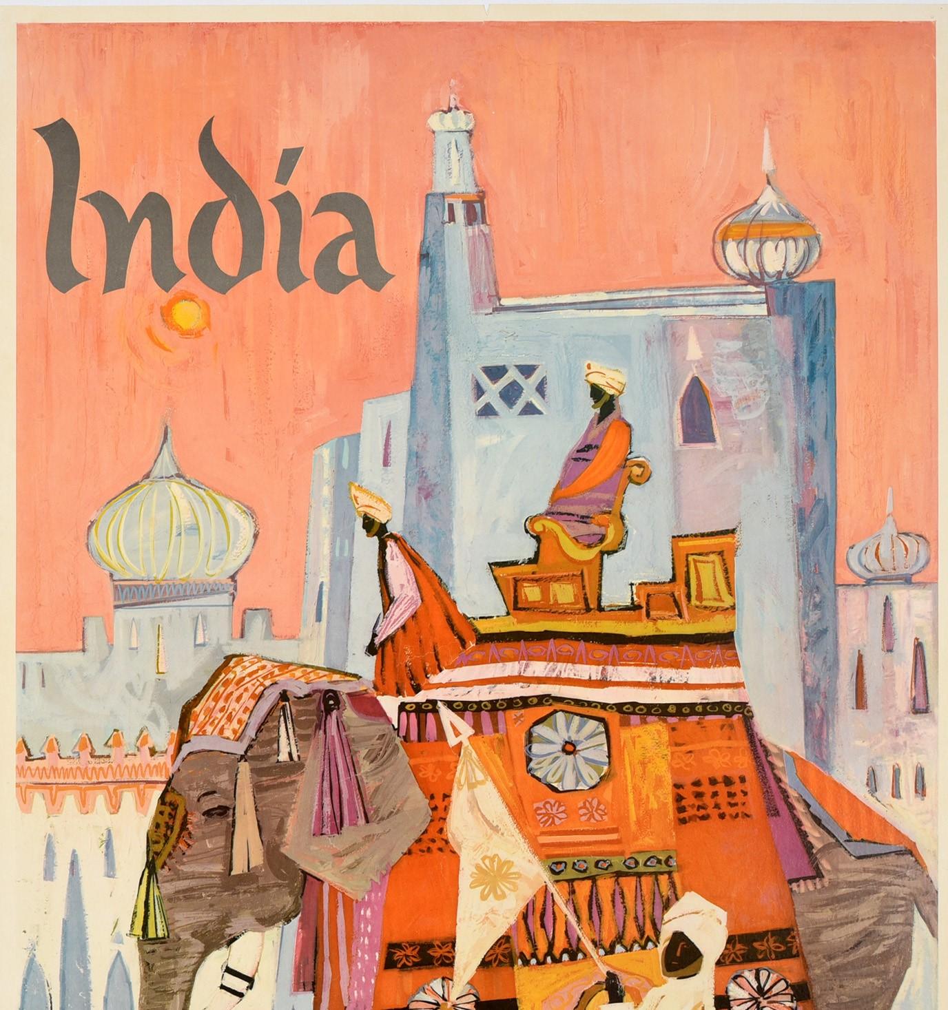 Original Vintage Travel Poster For India Feat. Colourful Regal Elephant Howdah - Print by S Hall