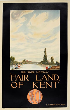 Original Vintage SE & Chatham Railway Poster Fair Land Of Kent The River Medway