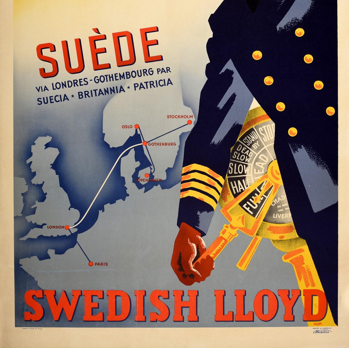 Poster originale d'epoca Svenska Lloyd Travel Londra Parigi Norvegia Svezia Danimarca - Print Beige di G. G. Bratt