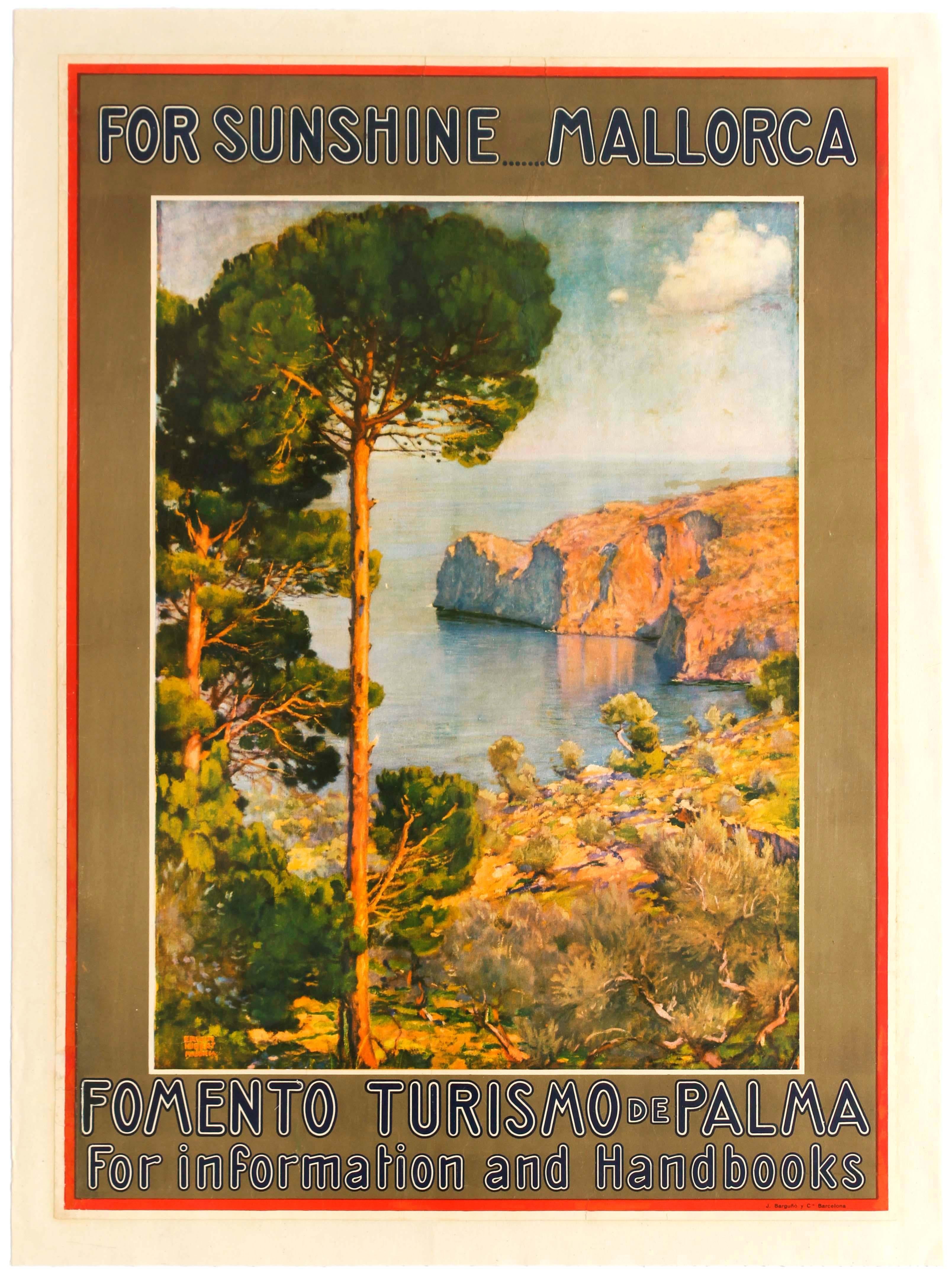 Erwin Hubert Print - Original Vintage Poster - For Sunshine Mallorca - Travel Mediterranean Sea Spain