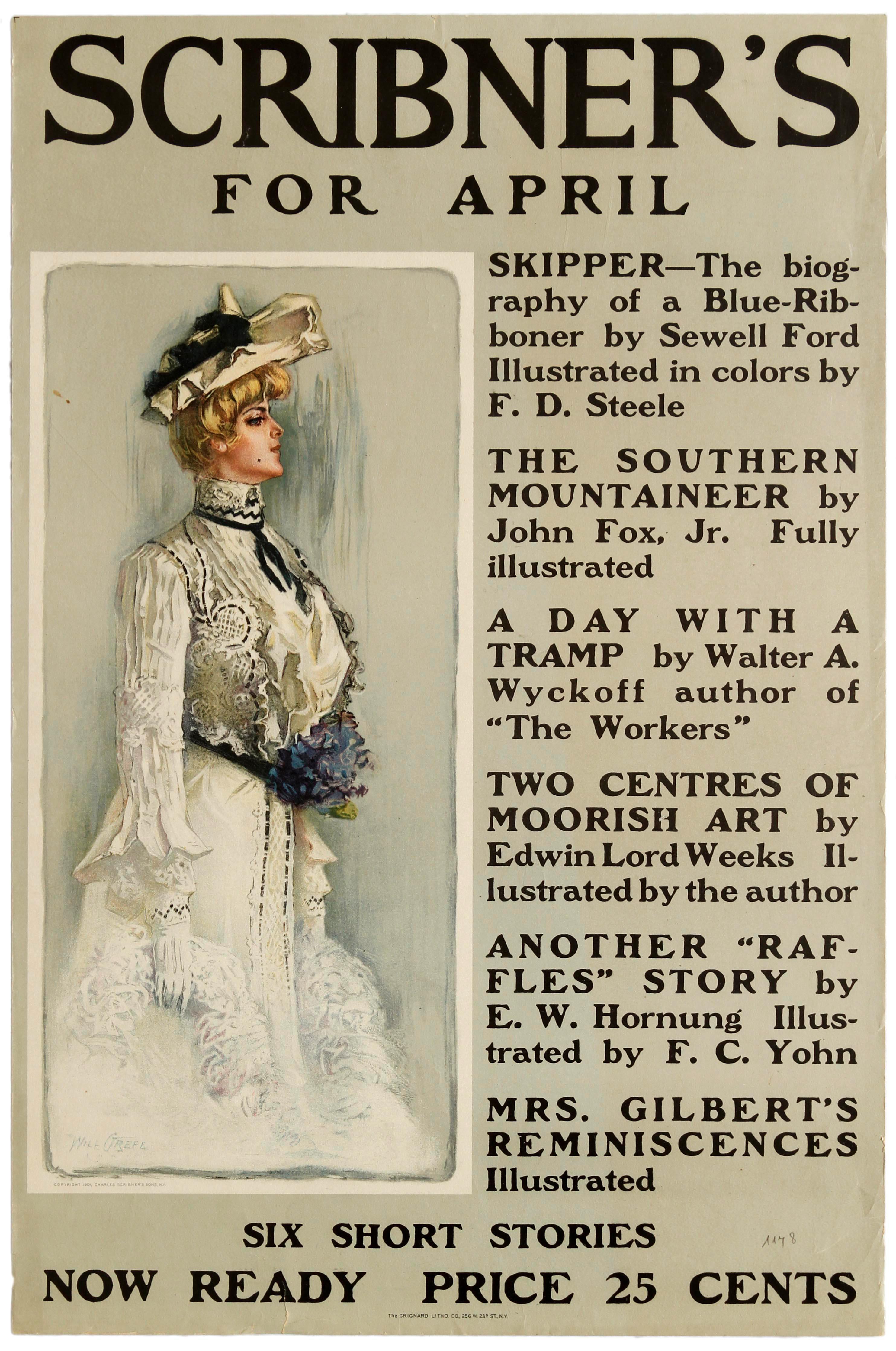 Will Grefe Print - Original Antique Poster Scribner's For April 1901 Illustrated Magazine Stories