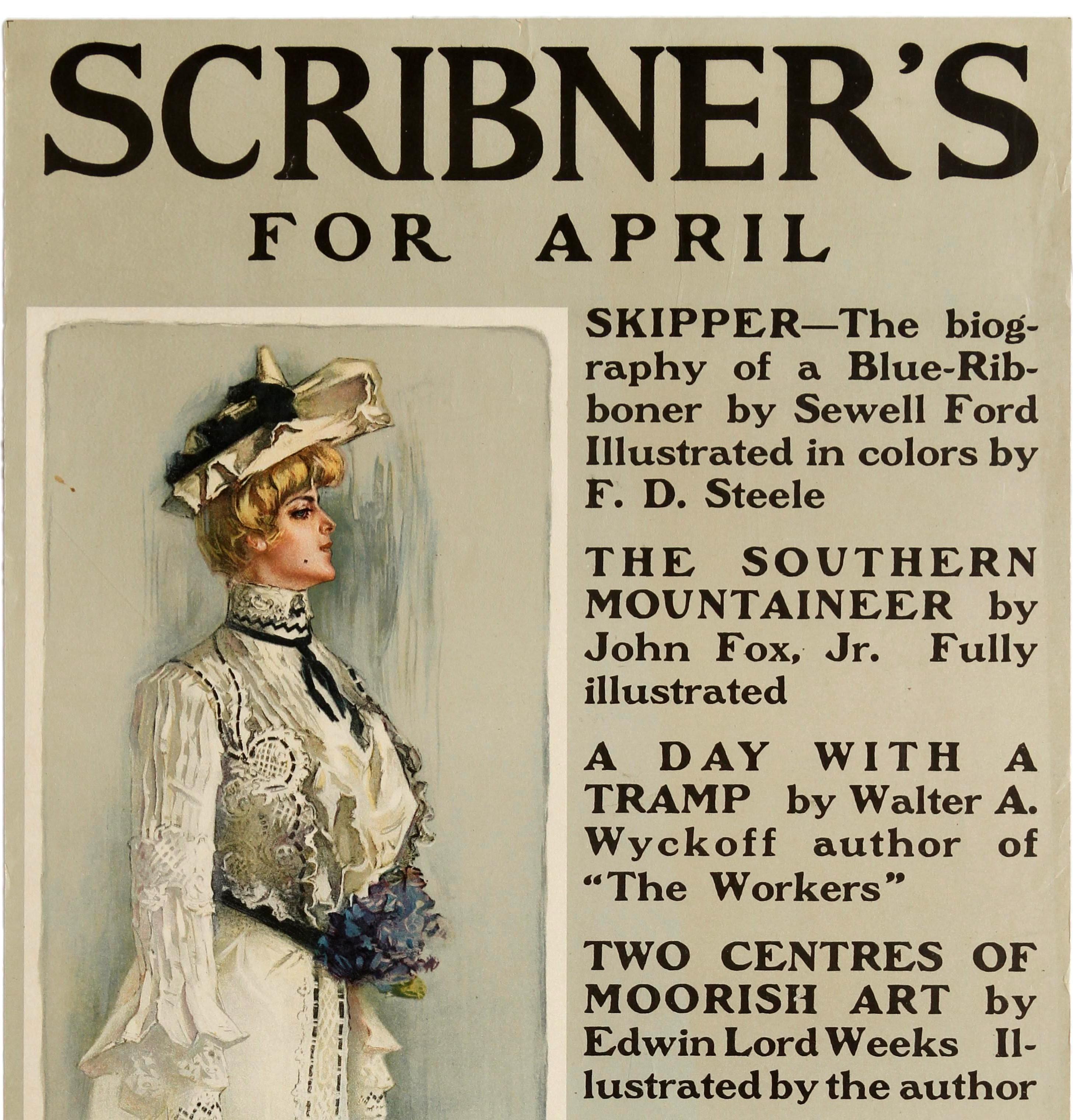 Original Antique Poster Scribner's For April 1901 Illustrated Magazine Stories - Print by Will Grefe