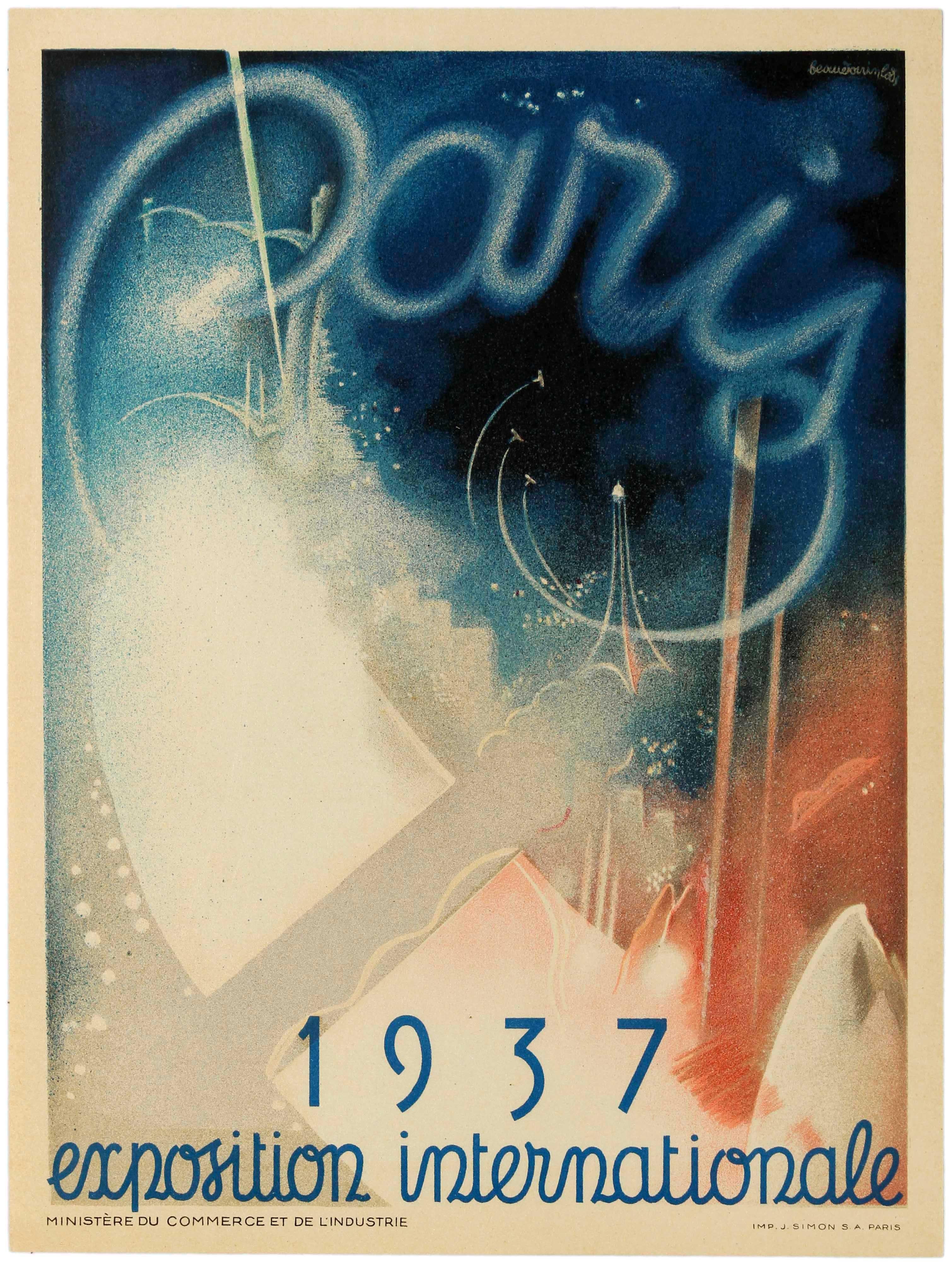 E. Beaudoin and M. Lods Print - Original Vintage Poster World's Fair Paris 1937 Exposition Internationale France