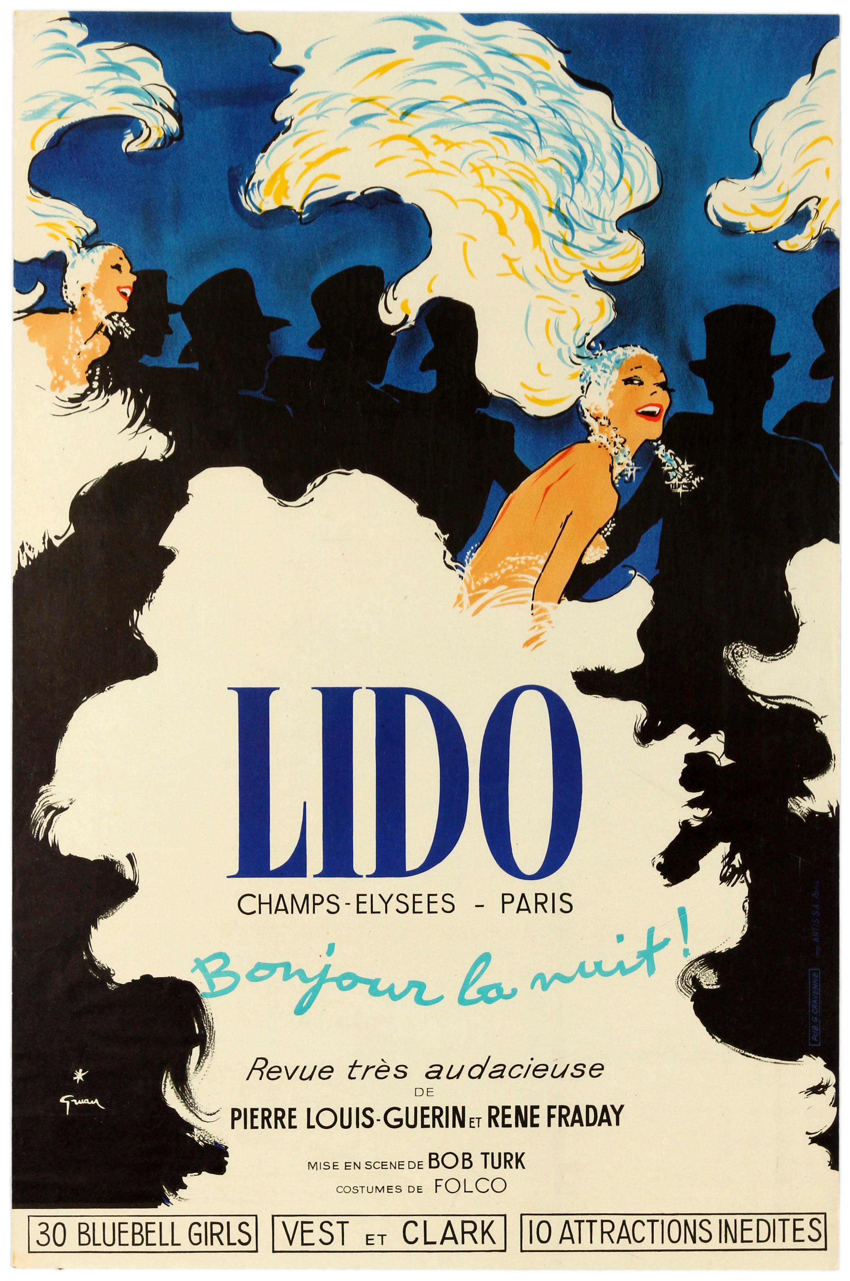 Rene Gruau (Renato de Zavagli) Print - Original Vintage Poster Lido Paris Bonjour La Nuit Cabaret Bluebell Girls Troupe