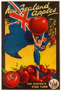 Original Vintage Poster For New Zealand Apples British Empire Trade Commonwealth