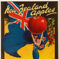 Original Vintage Poster For New Zealand Apples British Empire Trade Commonwealth