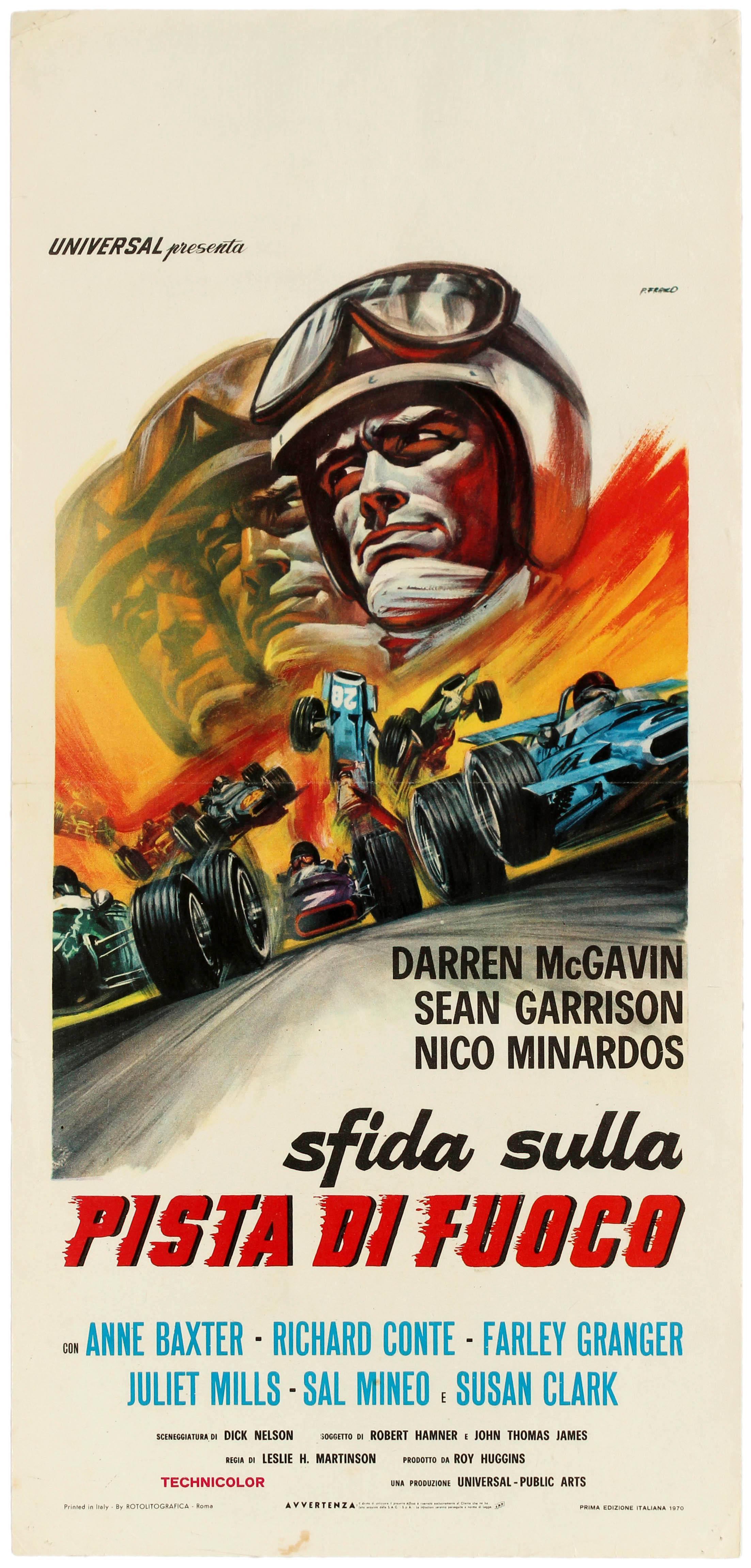 P. Franco Print - Original Vintage Poster The Challengers Movie F1 Cars Sfida Sulla Pista Di Fuoco