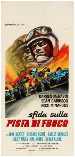 Affiche vintage d'origine du film The Challengers, Voitures F1 Sfida Sulla Pista Di Fuoco