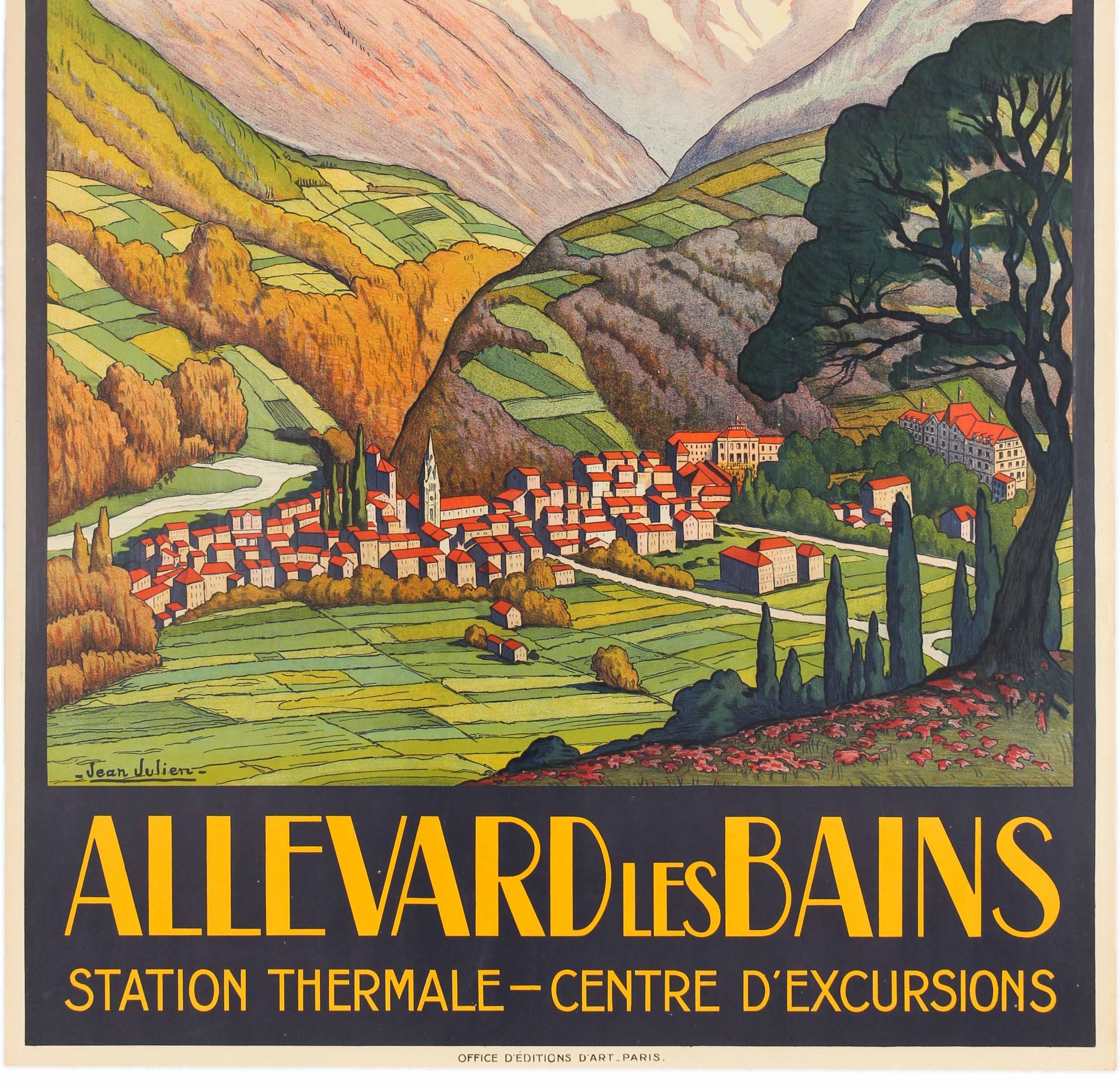 Original Vintage Poster Allevard Les Bains Thermal Spa PLM Railway Travel France - Brown Print by Jean Julien