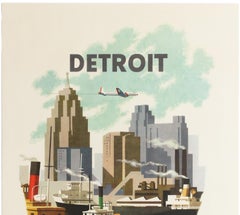 Original Vintage Poster Detroit American Airlines AA Travel City Design Michigan