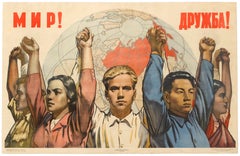 Original Vintage Poster Soviet Propaganda World Peace & International Friendship