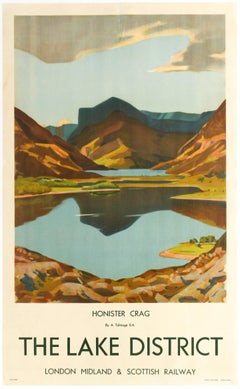 Original VintageReiseplakat "LMS Railway Travel Lake District Honister Crag Mountains"