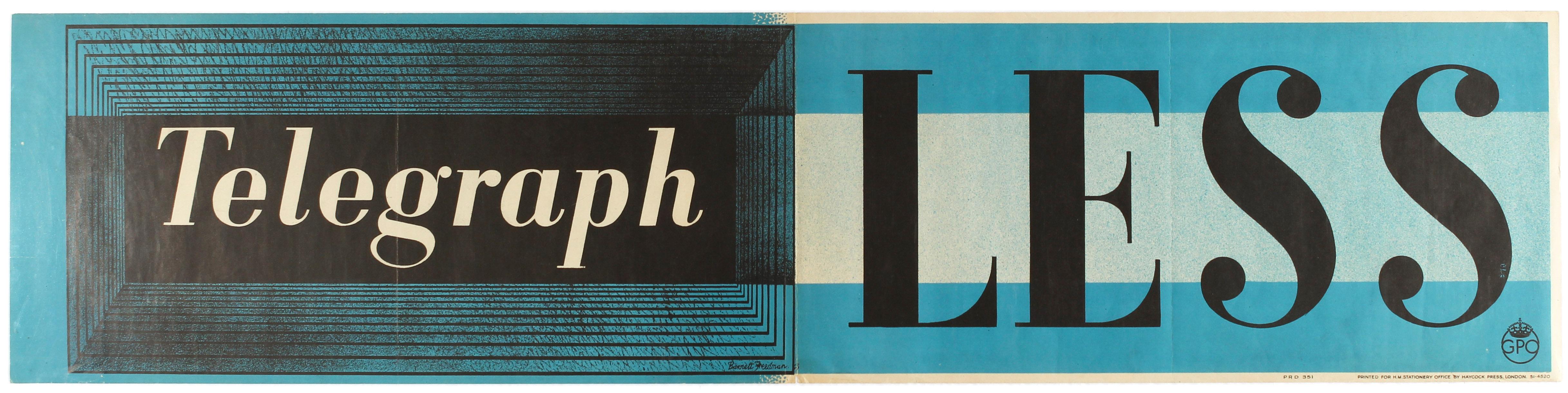 Barnett Freedman Print - Original Vintage Poster Telegraph Less GPO Post Office WWII Modernist Typography