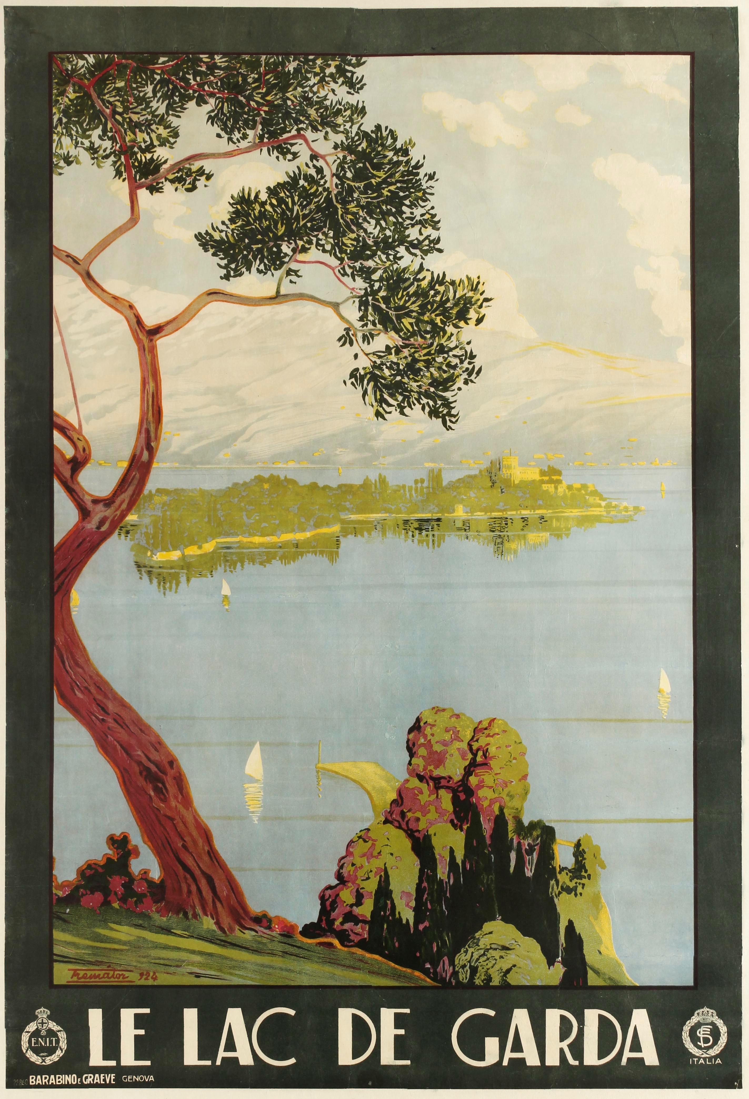 Severino Tremator Print - Original Vintage Poster For Le Lac De Garda ENIT Travel Sailing Italy Lake Garda