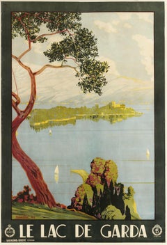 Original Antique Poster For Le Lac De Garda ENIT Travel Sailing Italy Lake Garda