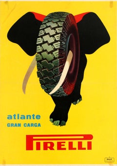 Original Vintage Poster Atlante Gran Carga Pirelli Tyre Big Load Elephant Design