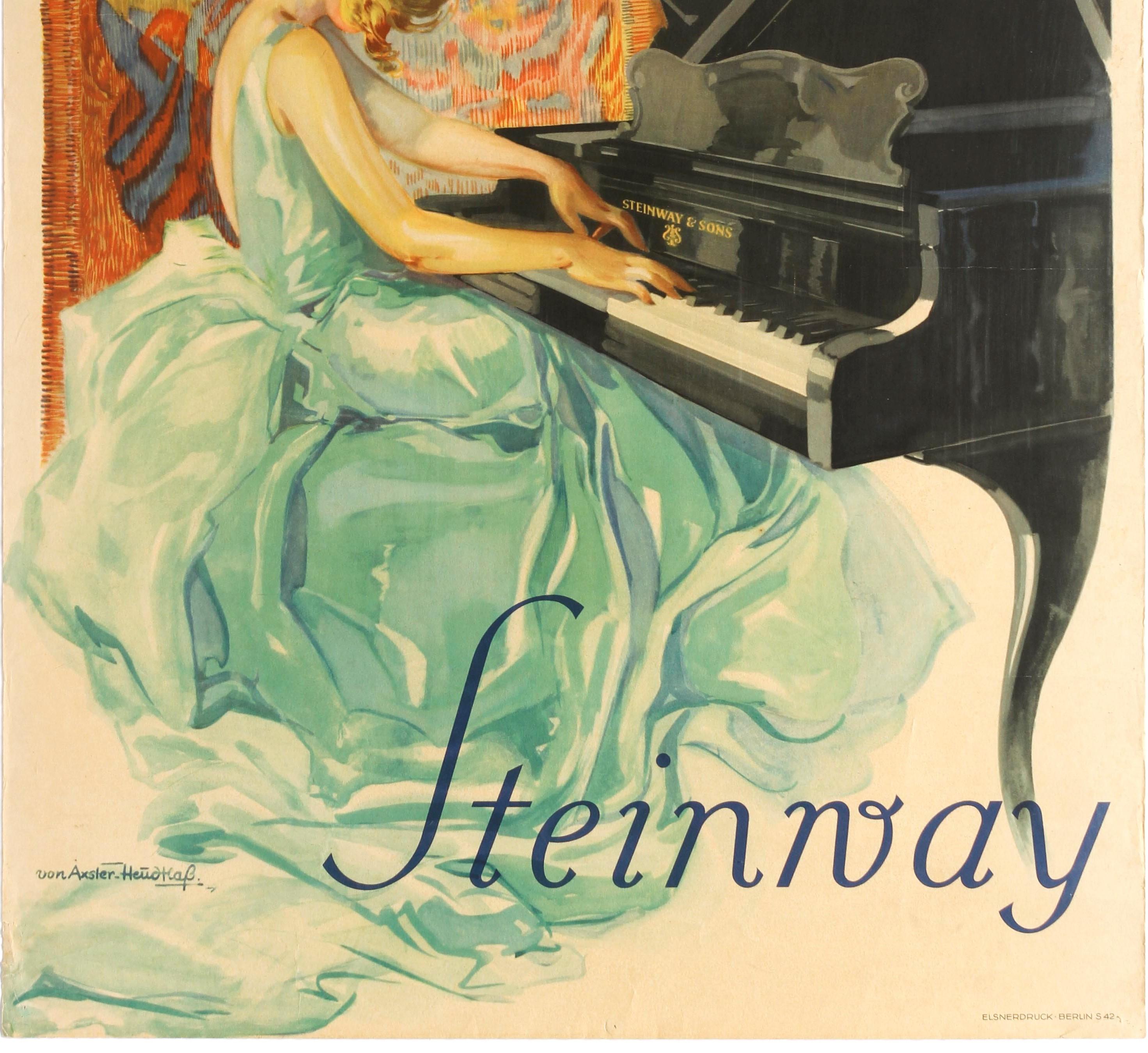 Poster originale d'epoca Steinway & Sons Piano Music Tapestry Pianist Art Design - Print Beige di Werner Von Axster Heudtlass