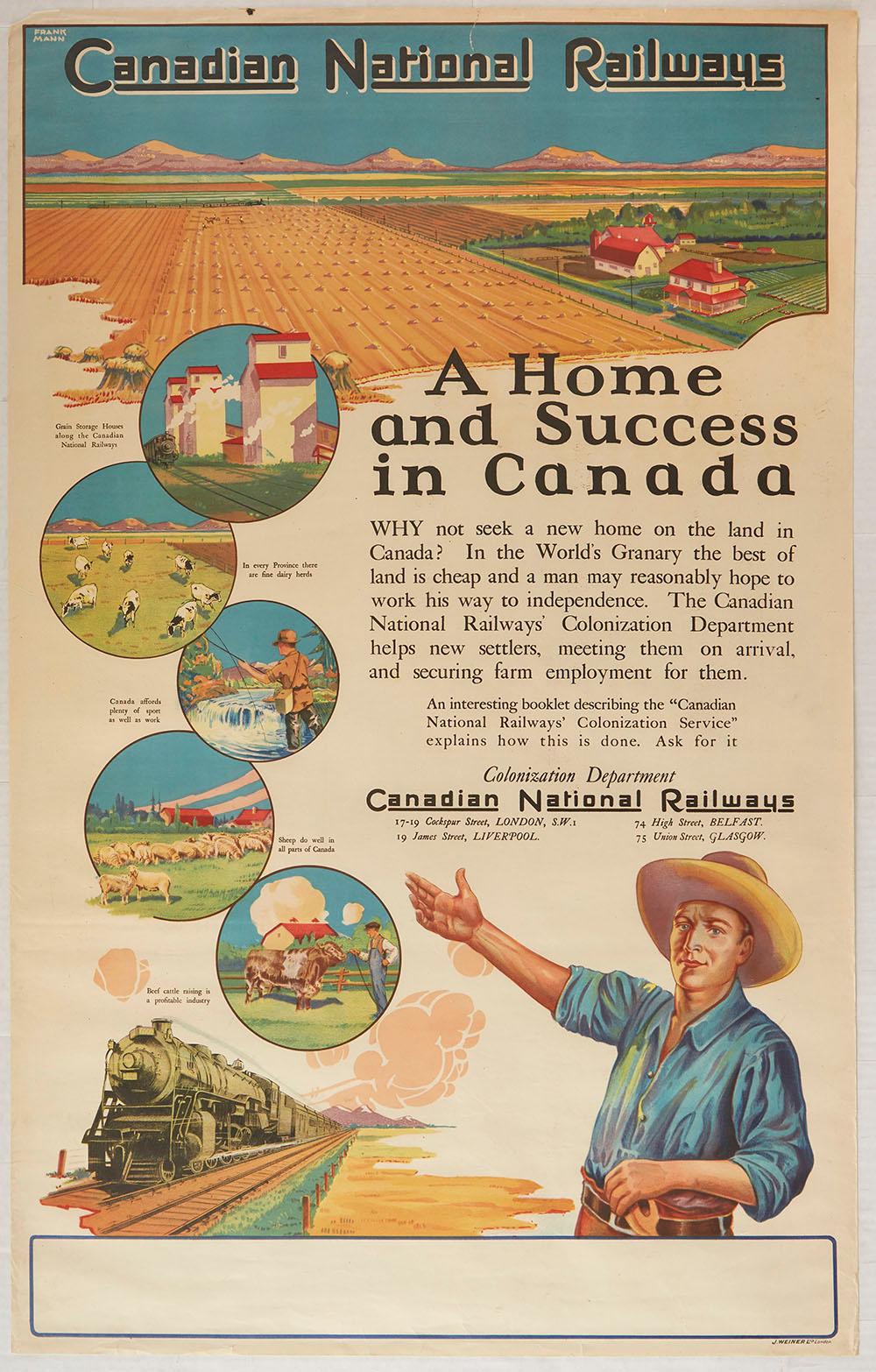 Frank Mann Print - Original Vintage Poster Canadian National Railways A Home And Success In Canada