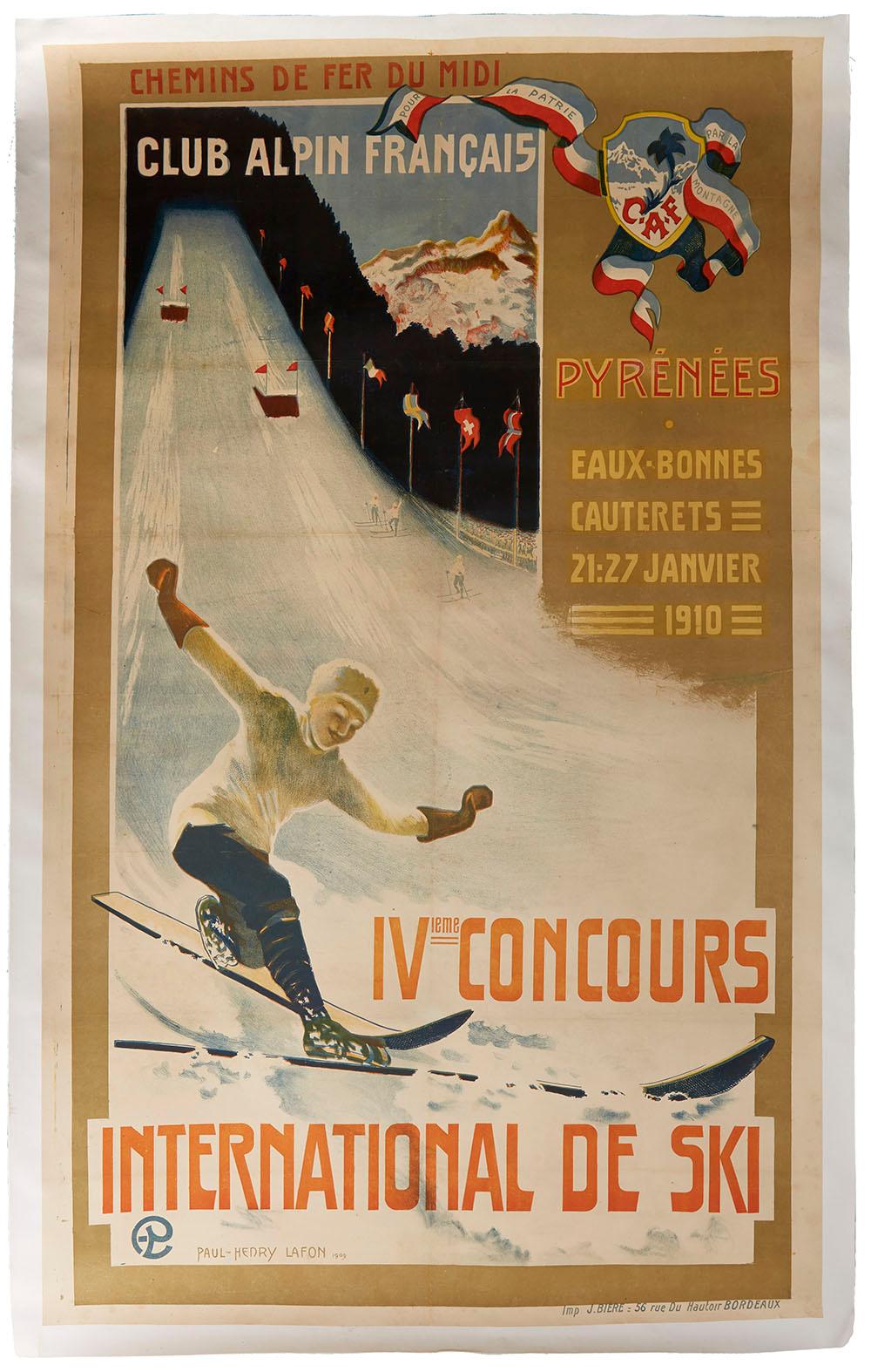 Paul-Henry Lafon Print - Original Antique Poster IV Concours International De Ski Jump Alpine Club France