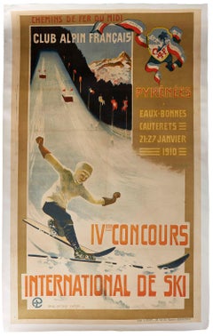 Original Antique Poster IV Concours International De Ski Jump Alpine Club France