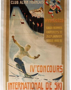 Original Antique Poster IV Concours International De Ski Jump Alpine Club France