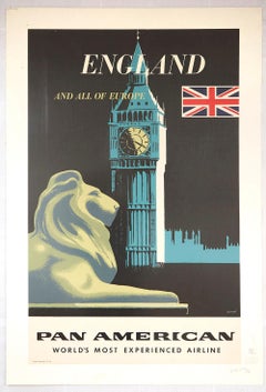 Original Retro Poster Pan American Airline Travel England Europe London Design
