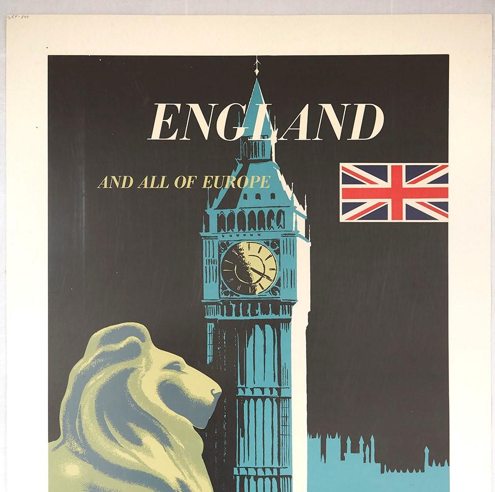 Original Vintage Poster Pan American Airline Travel England Europe London Design - Print by Aaron Amspoker