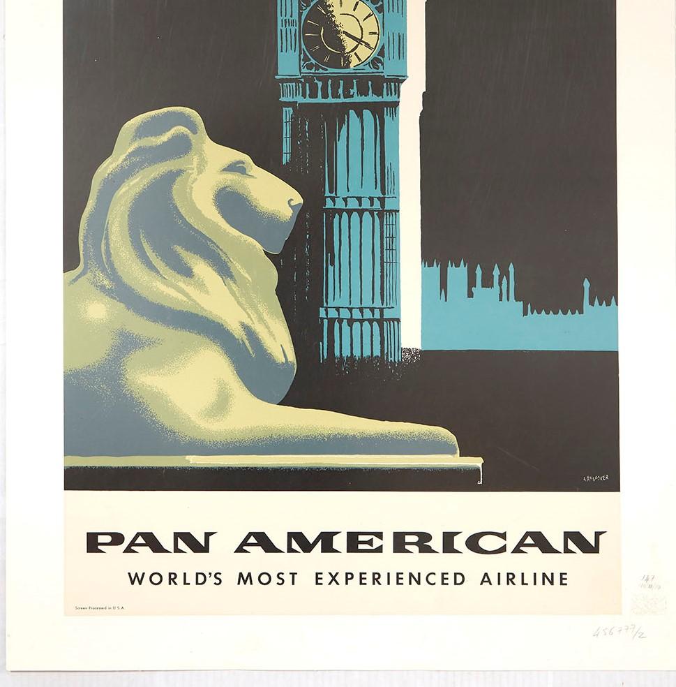 Original Vintage Poster Pan American Airline Travel England Europe London Design - Beige Print par Aaron Amspoker