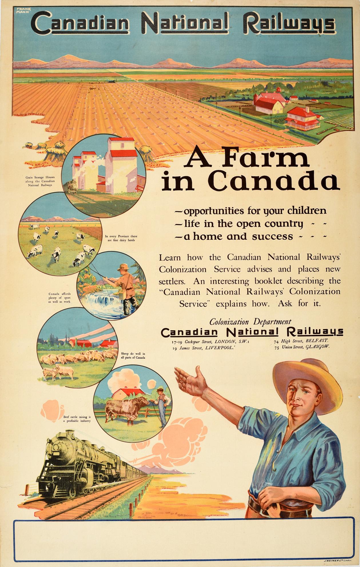 Frank Mann Print - Original Vintage Poster Canadian National Railways A Farm In Canada Colonization