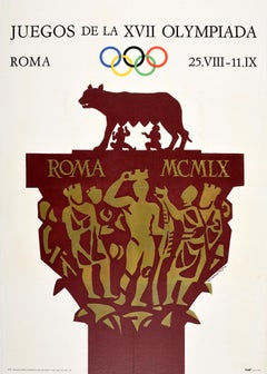 Original Vintage Poster 1960 Olympic Games Rome Capitoline Wolf Romulus & Remus