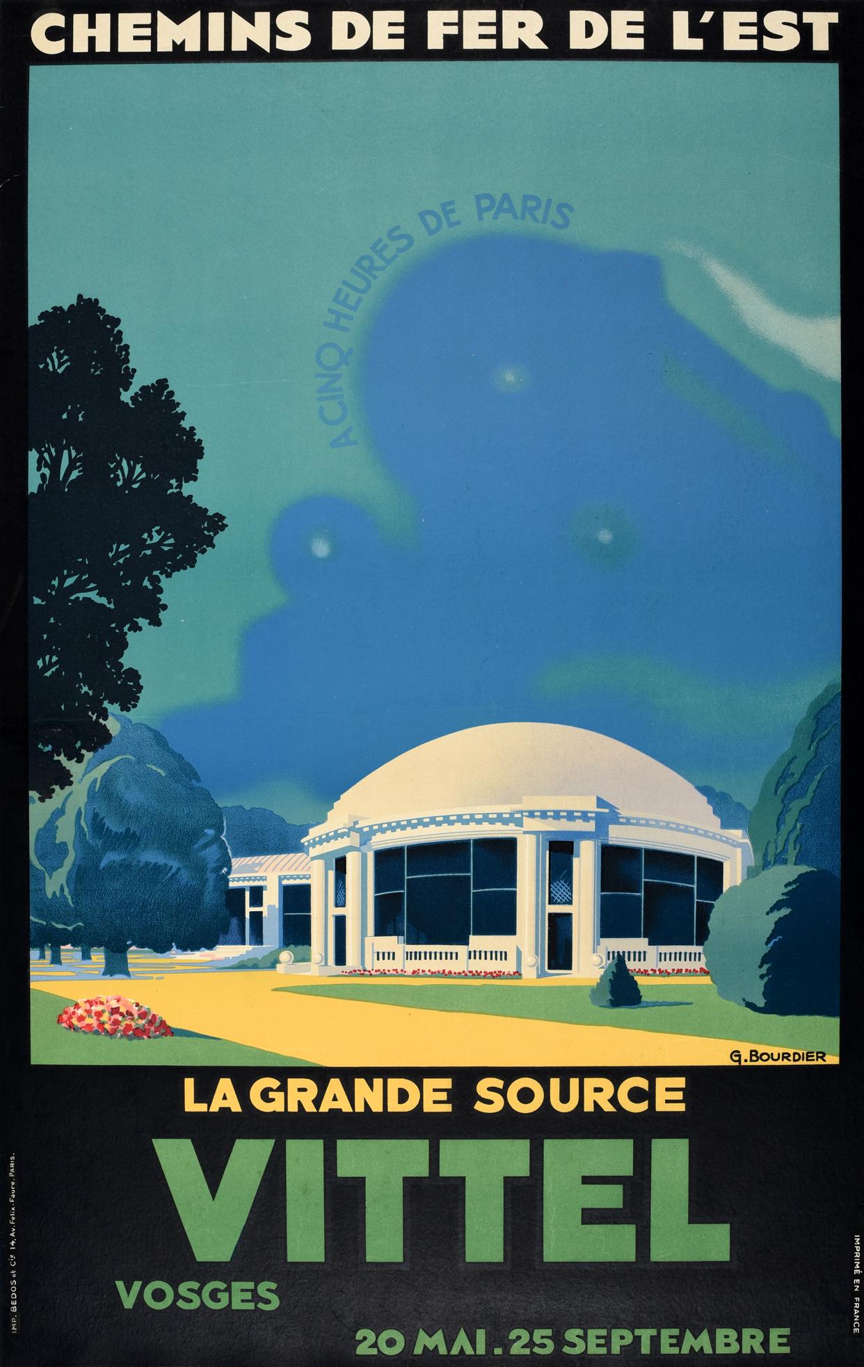 Original Vintage Poster La Grande Source Vittel Train 5 Hours From Paris Railway