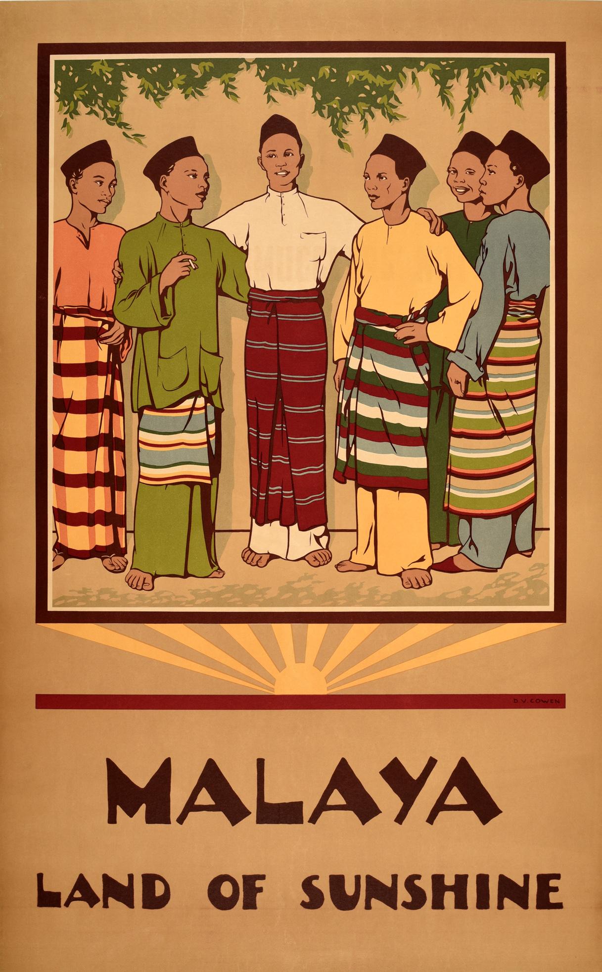 D V Cowen Print - Original Vintage Poster Malaya Land Of Sunshine Malaysia Singapore Travel Design