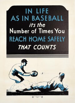 Original Vintage Poster In Life As In Baseball Reach Home Safely NSC Road Safety