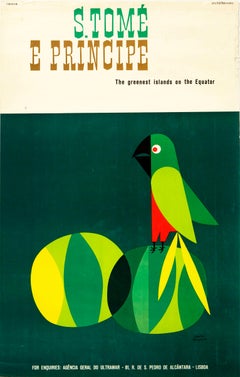 Original Vintage Poster Sao Tome & Principe Equator Islands Travel Parrot Design