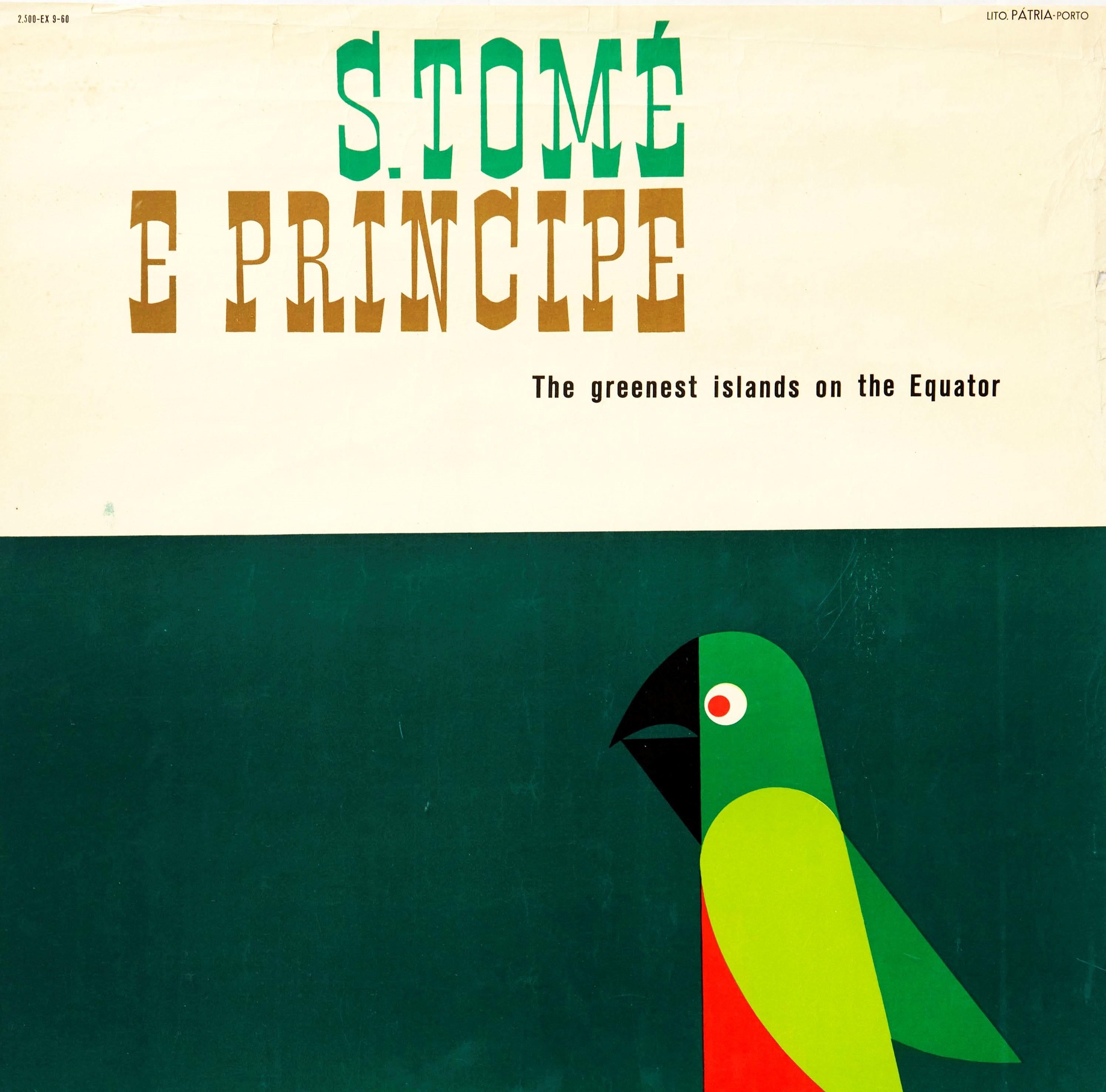 Original Vintage Poster Sao Tome & Principe Equator Islands Travel Parrot Design - Print by Sebastiao Rodrigues
