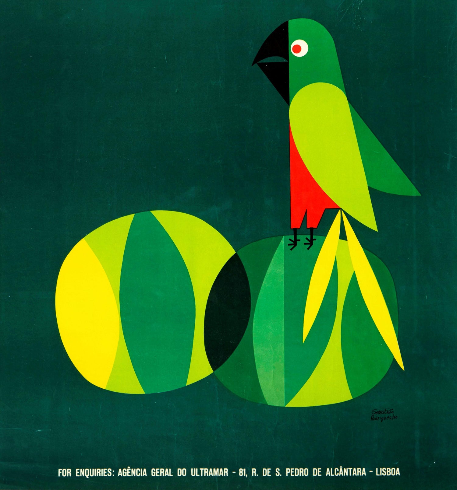 Sebastiao Rodrigues - Original Vintage Poster Sao Tome and Principe Equator  Islands Travel Parrot Design at 1stDibs