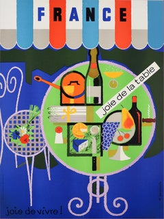 Original Vintage-Poster, Frankreich, Joie De La Table Joie De Vivre, französischer Wein und Essen