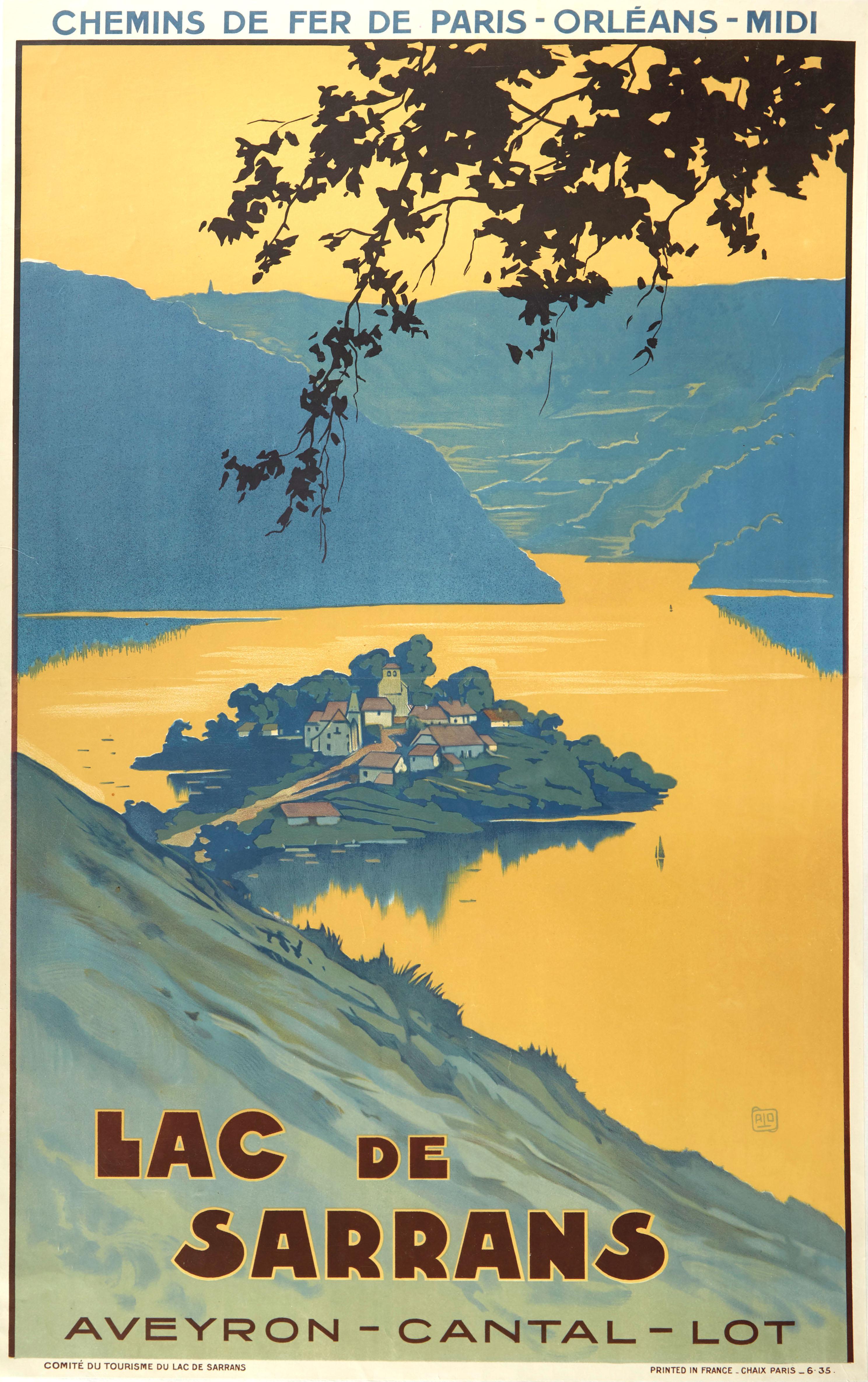 Charles-Jean Alo Print - Original Vintage Poster Lac De Sarrans Lake Chemins De Fer Railway Travel France